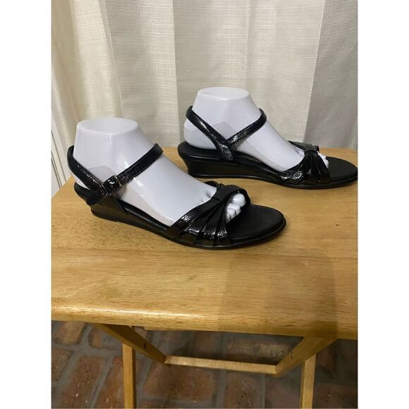 SAS black patent leather wedge sandals size 10 N - Picture 5 of 11
